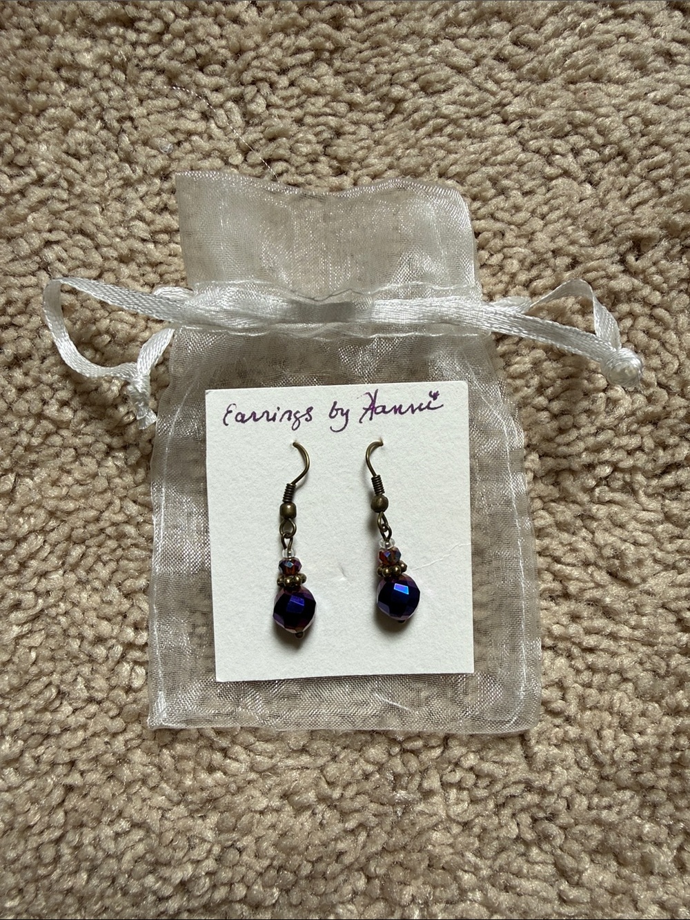 Handmade Purple Bead Dangle Earrings by